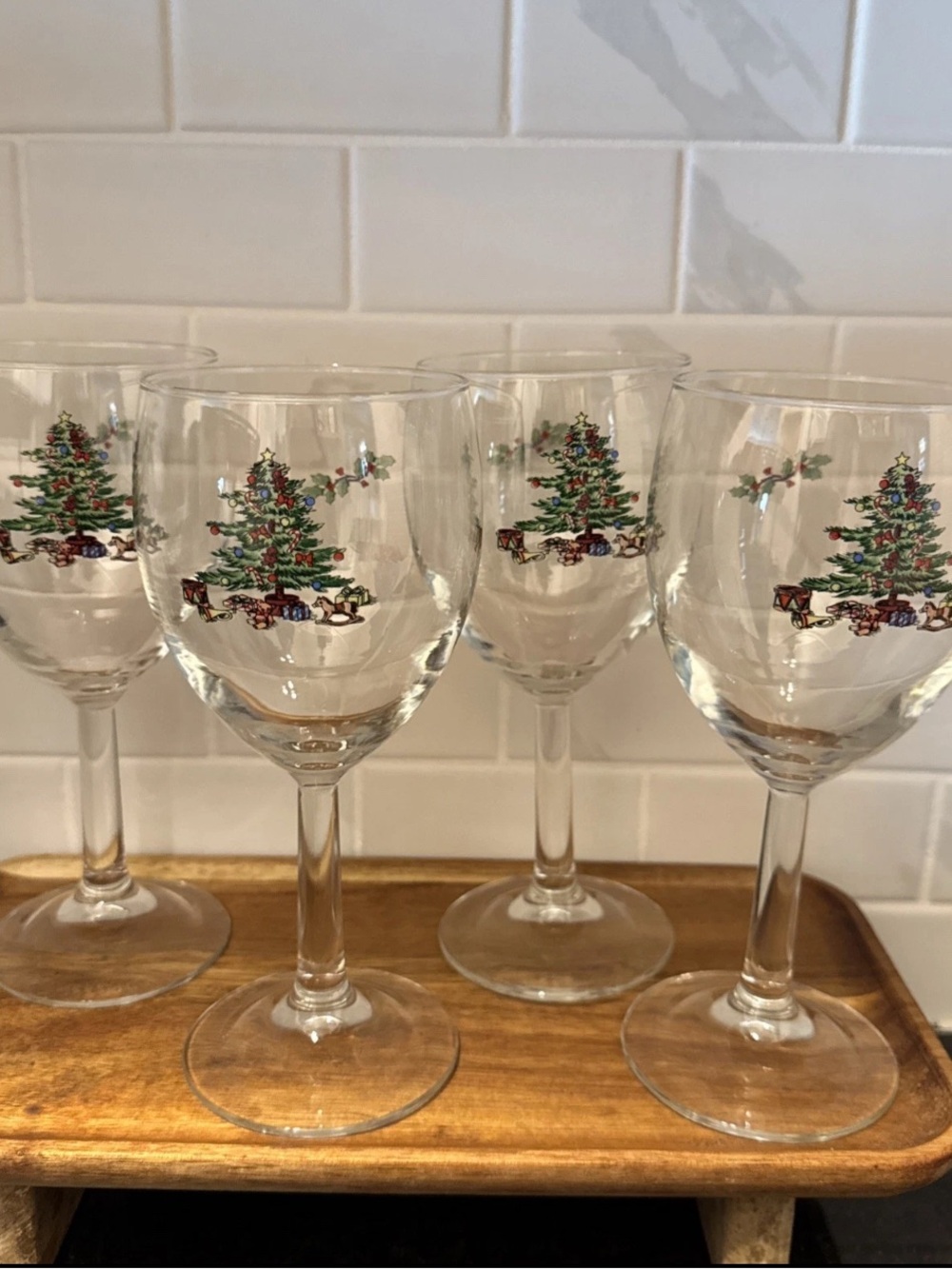 Vintage Spode Christmas Tree Wine Glasses Set of 4